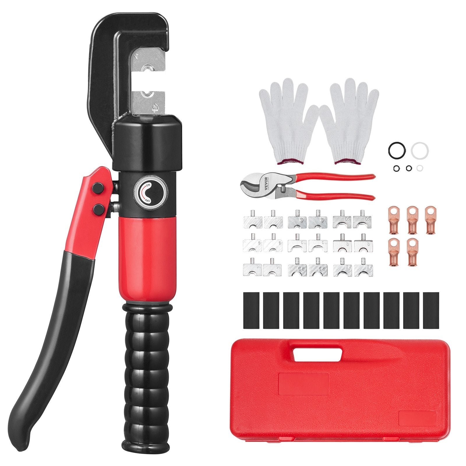 Hydraulic Crimping Tool with 9 Sets of Dies AWG12-2/0 Copper And Aluminum Terminal Battery Lug Crimper, with a Cutting Pliers, Gloves, 5pcs Copper Ring Connectors, 8pcs Heat Shrink Sleeves - Image 9