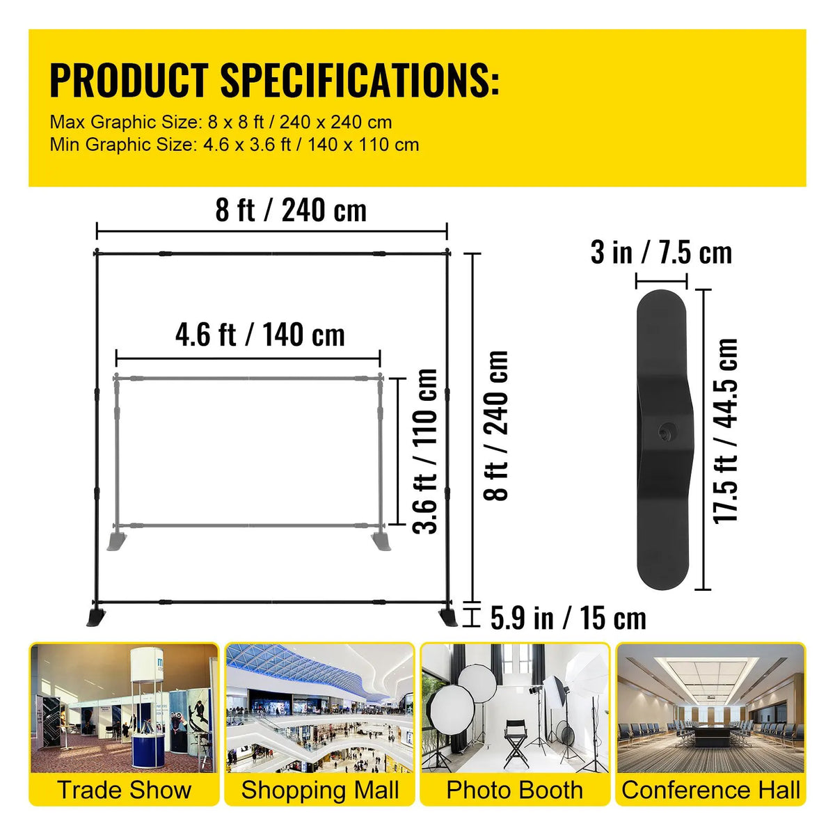 Telescopic Backdrop Banner Stand 8' x 8' Banner Stand Adjustable Step and Repeat Backdrop Banner Stand Retractable Banner Stand with Carrying Bag (8 ft) - Image 7