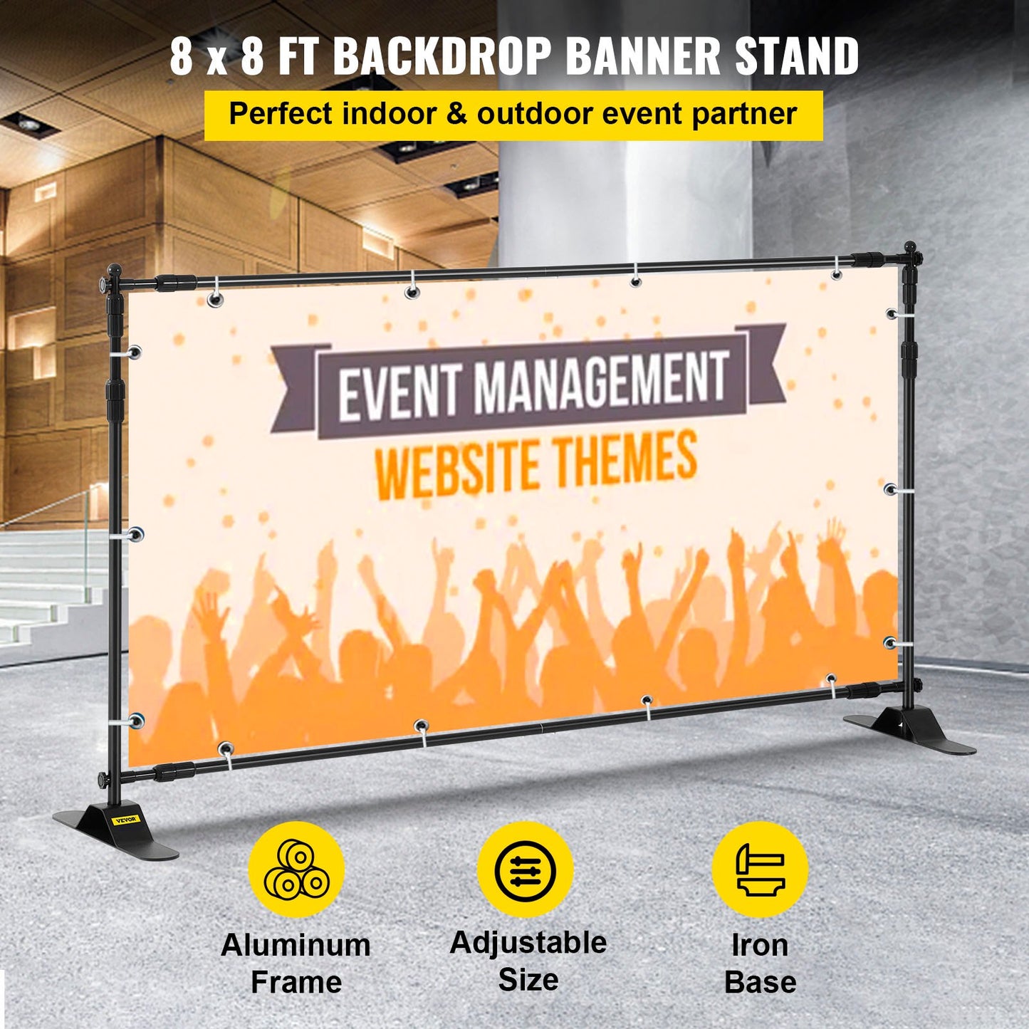 Telescopic Backdrop Banner Stand 8' x 8' Banner Stand Adjustable Step and Repeat Backdrop Banner Stand Retractable Banner Stand with Carrying Bag (8 ft) - Image 2