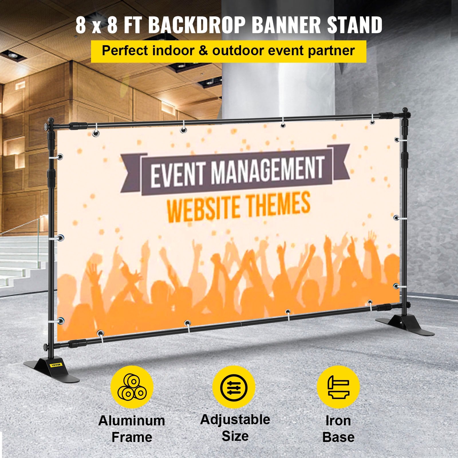 Telescopic Backdrop Banner Stand 8' x 8' Banner Stand Adjustable Step and Repeat Backdrop Banner Stand Retractable Banner Stand with Carrying Bag (8 ft) - Image 2
