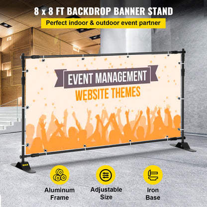 Telescopic Backdrop Banner Stand 8' x 8' Banner Stand Adjustable Step and Repeat Backdrop Banner Stand Retractable Banner Stand with Carrying Bag (8 ft) - Image 2