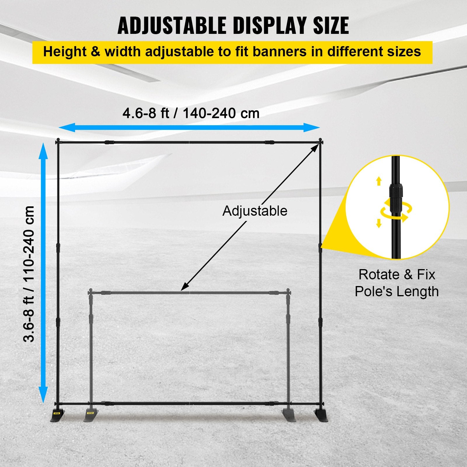 Telescopic Backdrop Banner Stand 8' x 8' Banner Stand Adjustable Step and Repeat Backdrop Banner Stand Retractable Banner Stand with Carrying Bag (8 ft) - Image 4