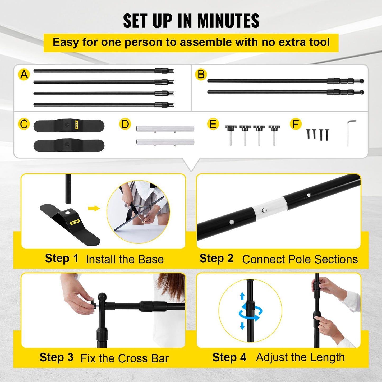 Telescopic Backdrop Banner Stand 8' x 8' Banner Stand Adjustable Step and Repeat Backdrop Banner Stand Retractable Banner Stand with Carrying Bag (8 ft) - Image 5