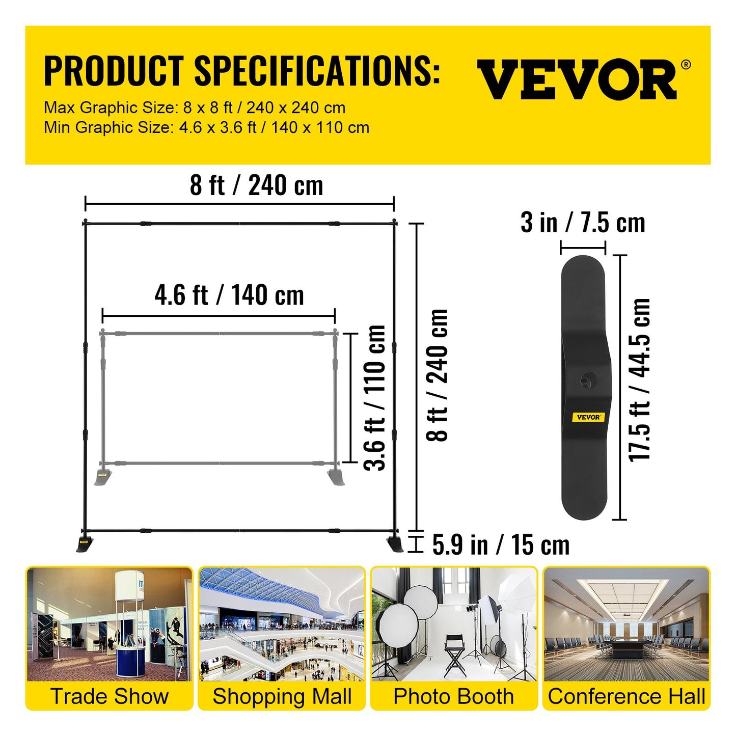 Telescopic Backdrop Banner Stand 8' x 8' Banner Stand Adjustable Step and Repeat Backdrop Banner Stand Retractable Banner Stand with Carrying Bag (8 ft) - Image 7