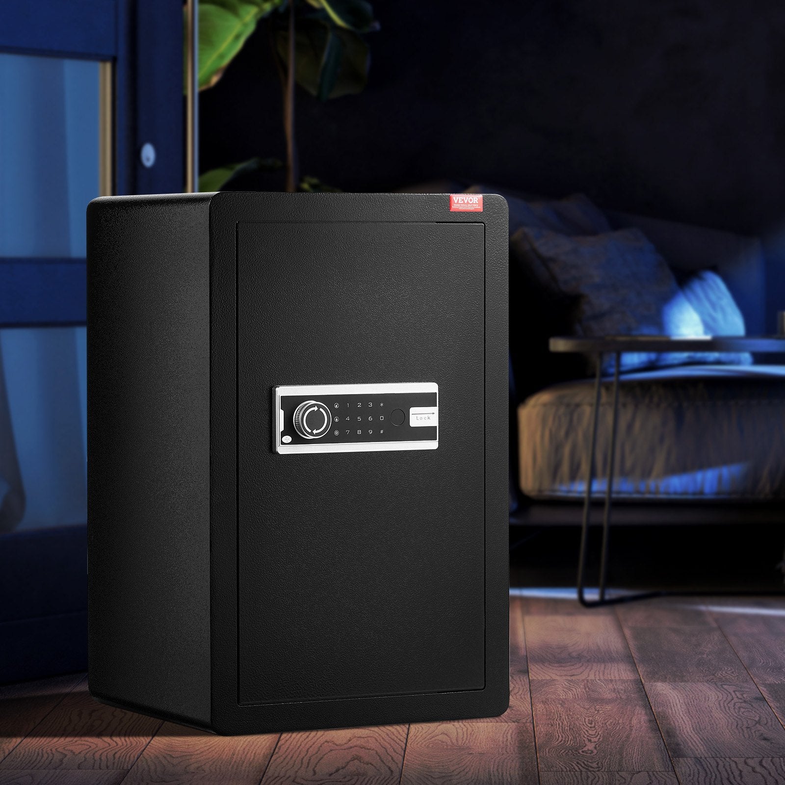 Single Door 3.5 cu.ft Safe Box with Key Lock & Password, Safe Lock Box with Fireproof Bag, Key Rack, LED Light, and 2 Shelves for Money, Documents, Jewelry, and Valuables, Black - Image 8