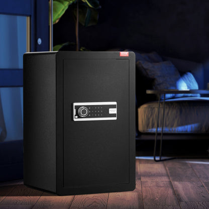 Single Door 3.5 cu.ft Safe Box with Key Lock & Password, Safe Lock Box with Fireproof Bag, Key Rack, LED Light, and 2 Shelves for Money, Documents, Jewelry, and Valuables, Black - Image 8