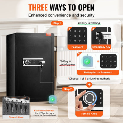 Single Door 4.0 cu.ft Safe Box with Key Lock & Password, Safe Lock Box with Fireproof Bag, Key Rack, LED Light, 2 Shelves, and 1 Cabinet for Money, Documents, Jewelry, and Valuables, Black - Image 3