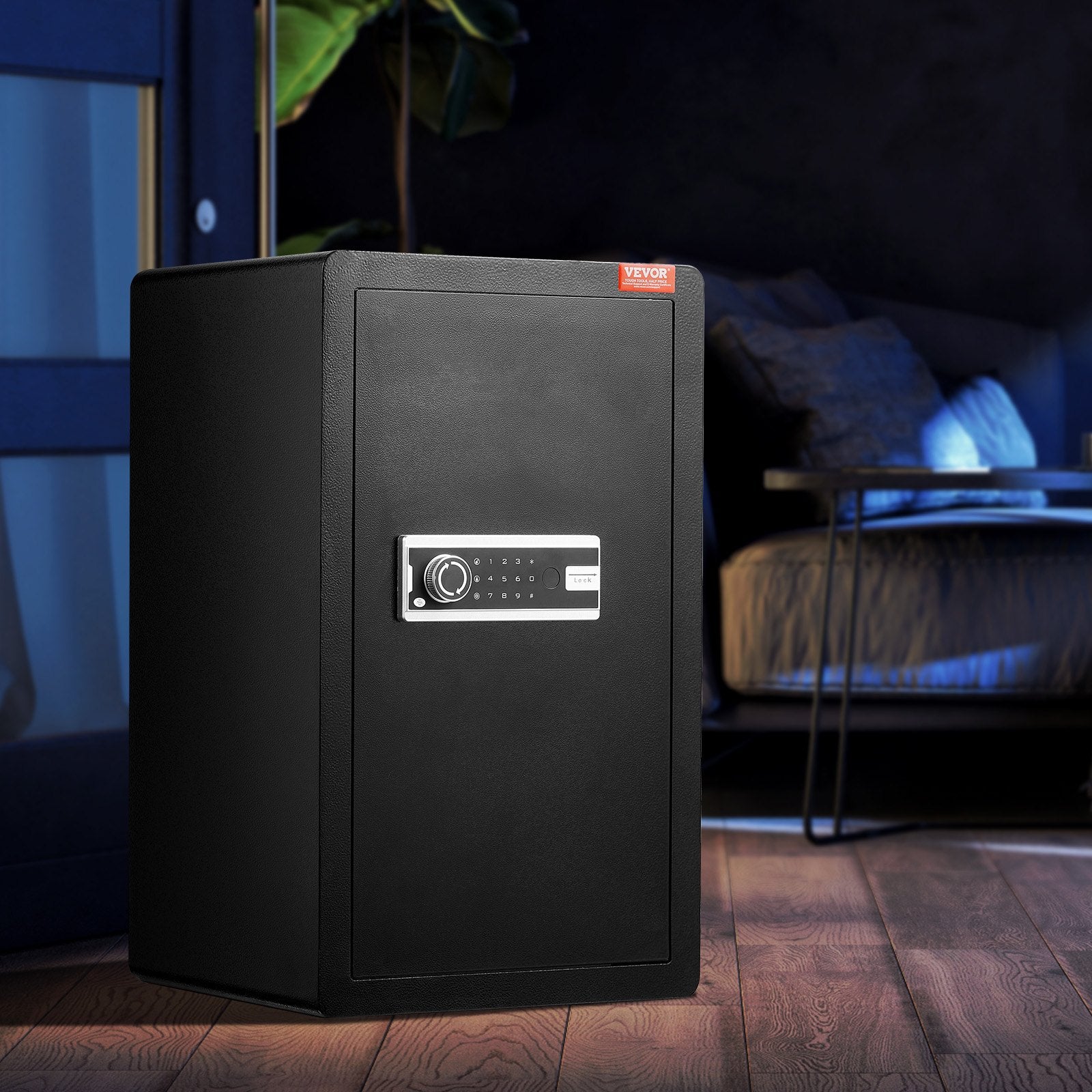 Single Door 4.0 cu.ft Safe Box with Key Lock & Password, Safe Lock Box with Fireproof Bag, Key Rack, LED Light, 2 Shelves, and 1 Cabinet for Money, Documents, Jewelry, and Valuables, Black - Image 8
