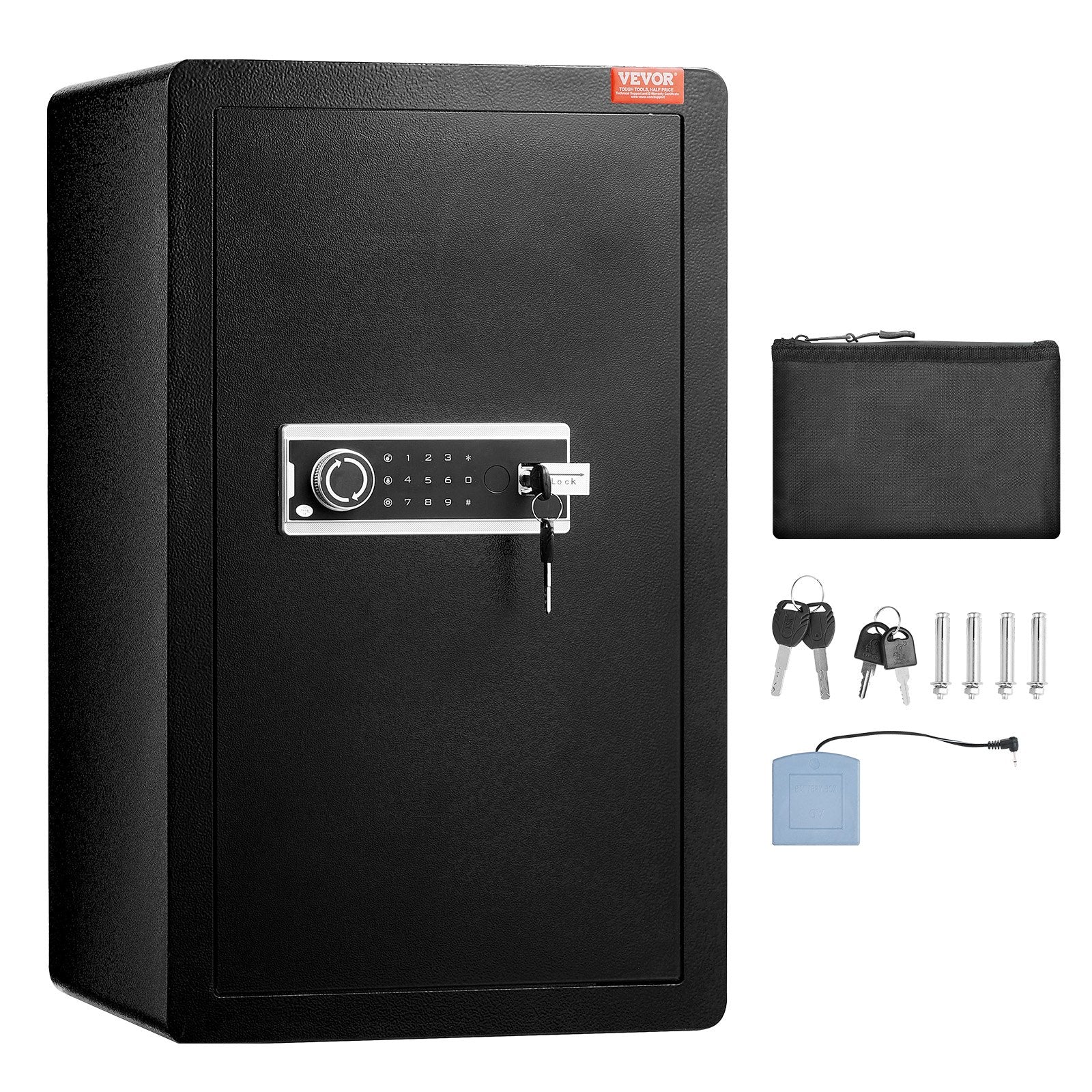 Single Door 4.0 cu.ft Safe Box with Key Lock & Password, Safe Lock Box with Fireproof Bag, Key Rack, LED Light, 2 Shelves, and 1 Cabinet for Money, Documents, Jewelry, and Valuables, Black - Image 9