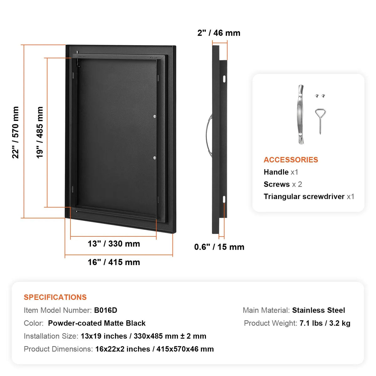 BBQ Access Door, 415x570 mm Single Outdoor Kitchen Door, Cold Plate Flush Mount Door, Wall Vertical Door with Handle, for BBQ Island, Grilling Station, Outside Cabinet - Image 7