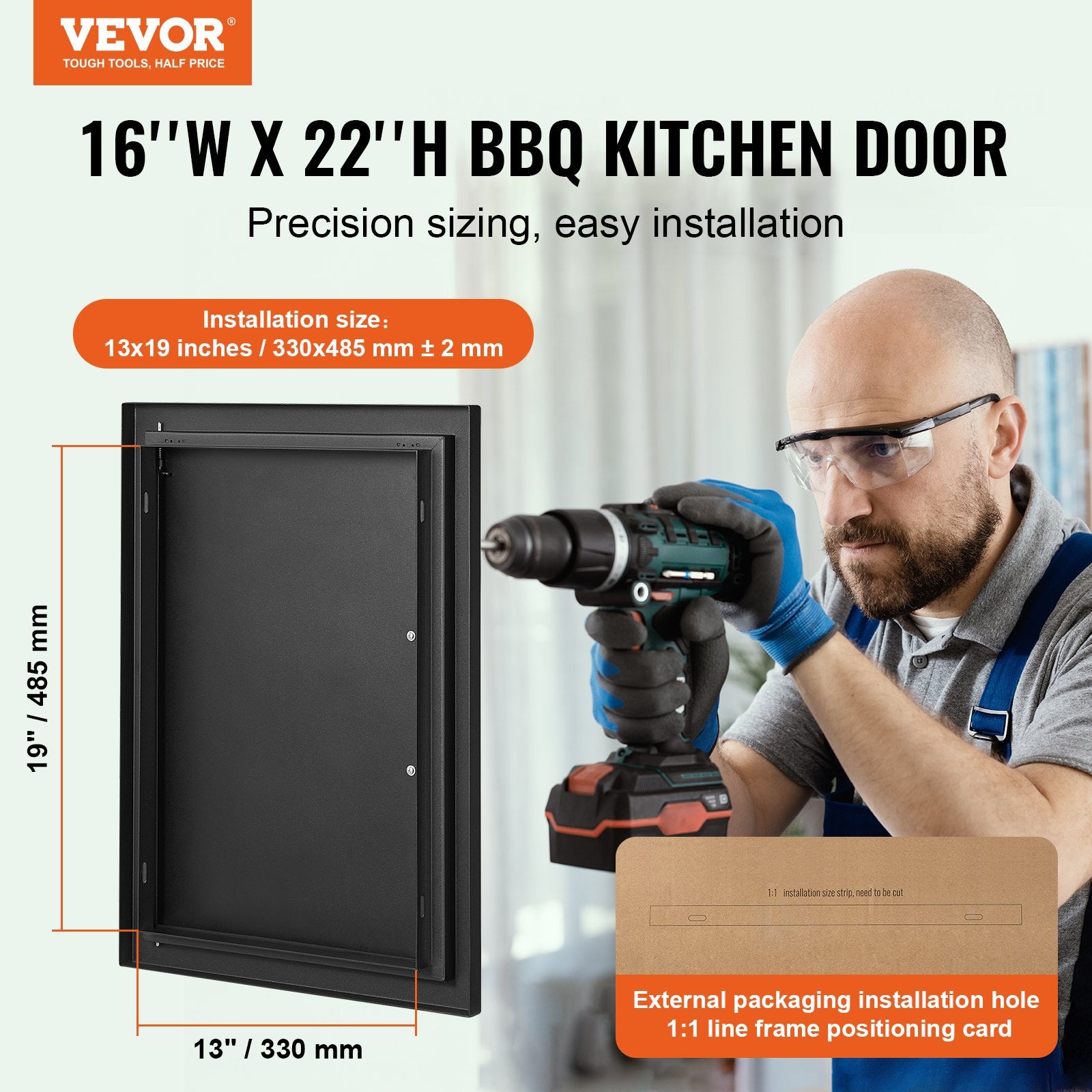 BBQ Access Door, 415x570 mm Single Outdoor Kitchen Door, Cold Plate Flush Mount Door, Wall Vertical Door with Handle, for BBQ Island, Grilling Station, Outside Cabinet - Image 2