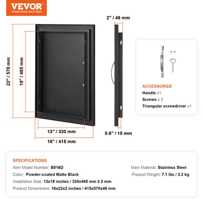 BBQ Access Door, 415x570 mm Single Outdoor Kitchen Door, Cold Plate Flush Mount Door, Wall Vertical Door with Handle, for BBQ Island, Grilling Station, Outside Cabinet - Image 7
