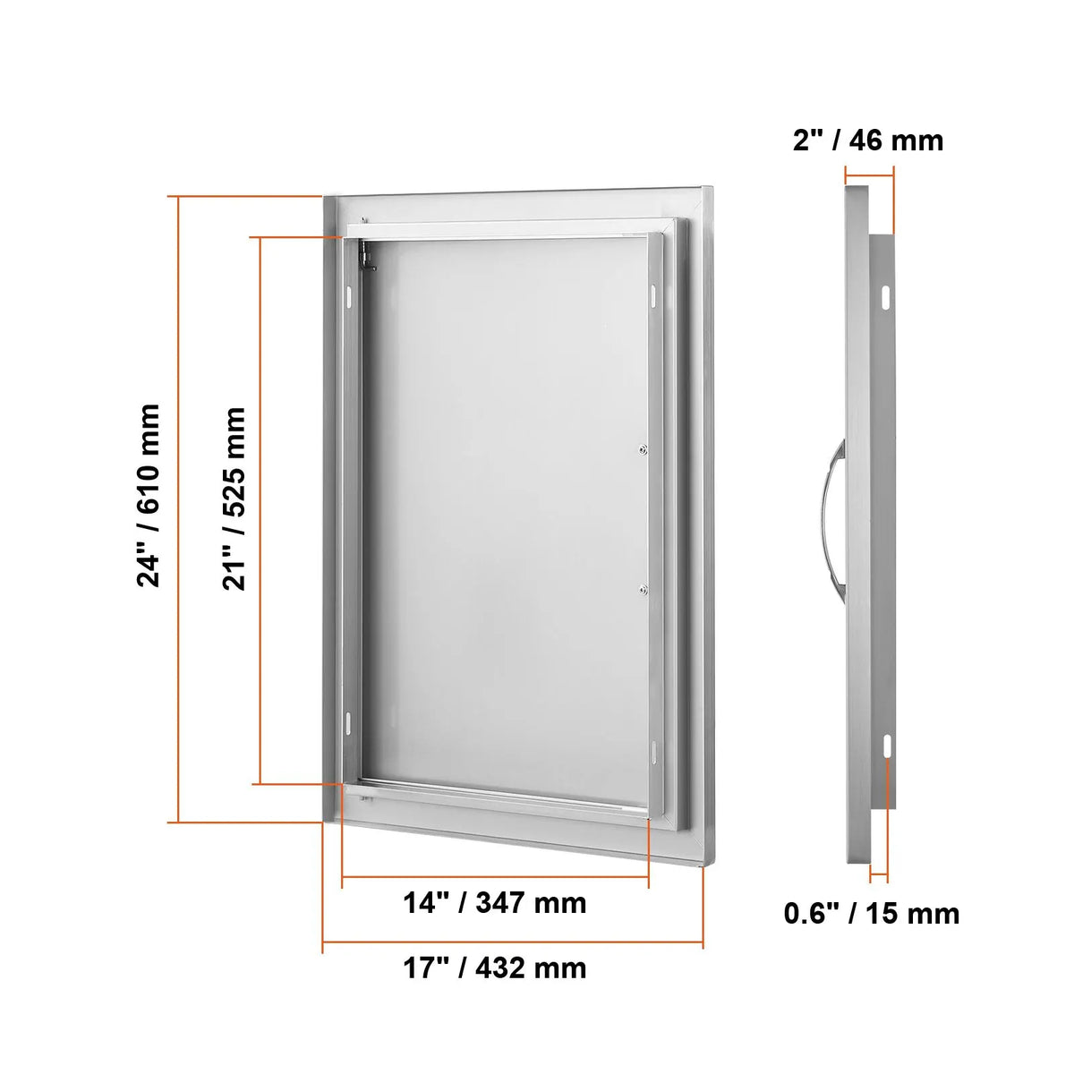 BBQ Access Door, 432x610 mm Single Outdoor Kitchen Door, Stainless Steel Flush Mount Door, Wall Vertical Door with Handle, for BBQ Island, Grilling Station, Outside Cabinet - Image 8
