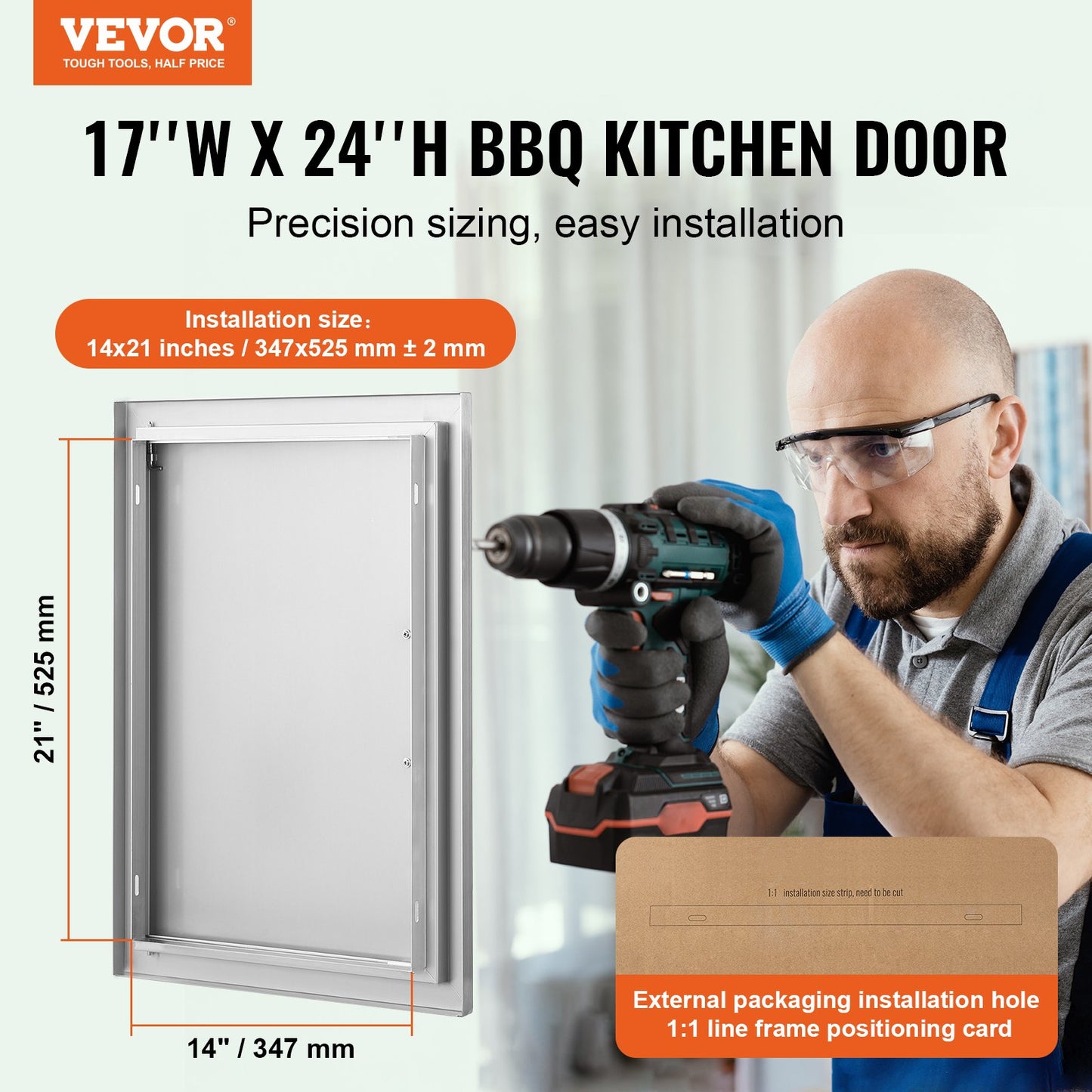 BBQ Access Door, 432x610 mm Single Outdoor Kitchen Door, Stainless Steel Flush Mount Door, Wall Vertical Door with Handle, for BBQ Island, Grilling Station, Outside Cabinet - Image 2