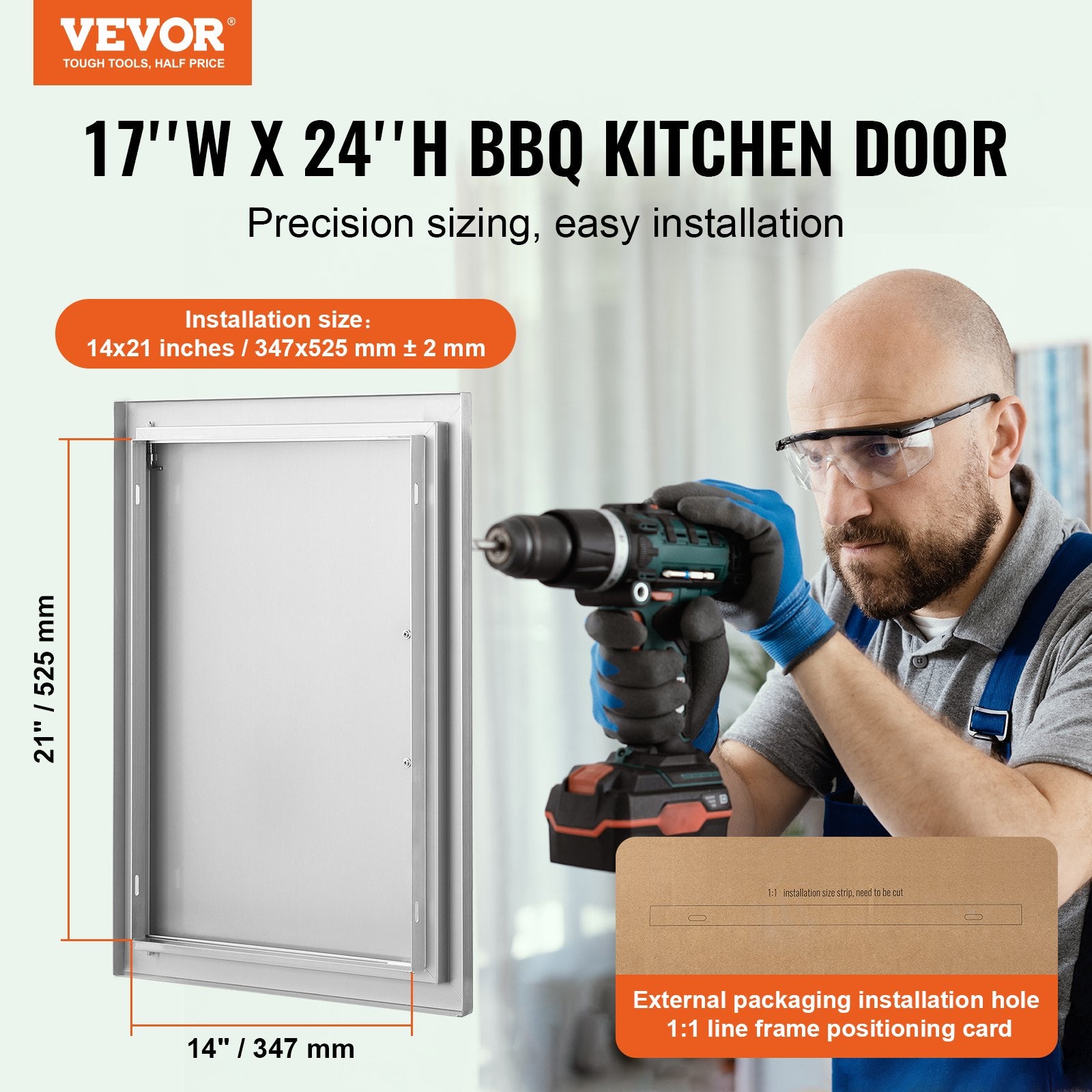BBQ Access Door, 432x610 mm Single Outdoor Kitchen Door, Stainless Steel Flush Mount Door, Wall Vertical Door with Handle, for BBQ Island, Grilling Station, Outside Cabinet - Image 2