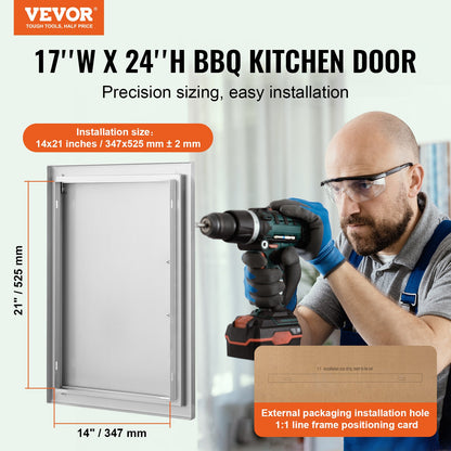 BBQ Access Door, 432x610 mm Single Outdoor Kitchen Door, Stainless Steel Flush Mount Door, Wall Vertical Door with Handle, for BBQ Island, Grilling Station, Outside Cabinet - Image 2