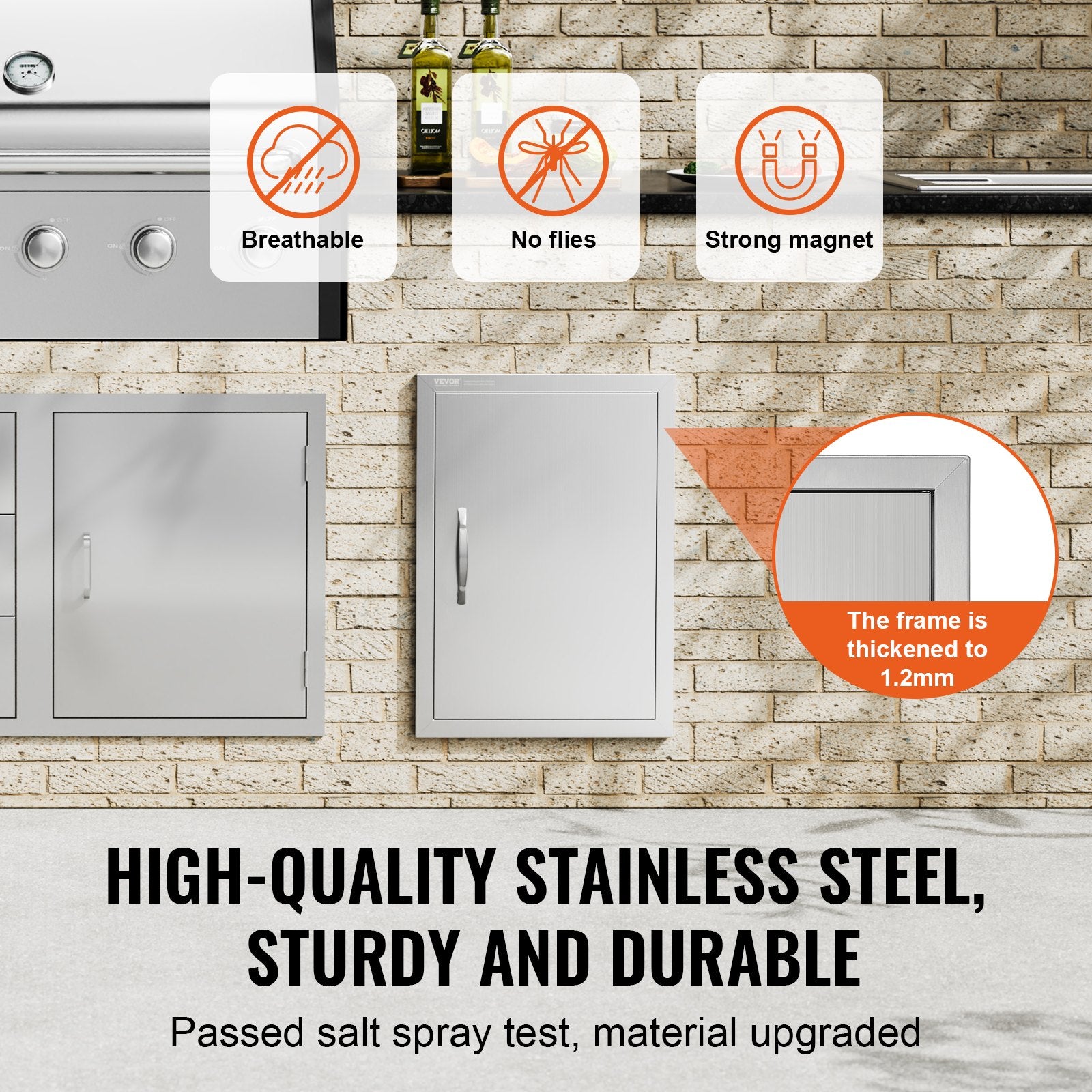 BBQ Access Door, 432x610 mm Single Outdoor Kitchen Door, Stainless Steel Flush Mount Door, Wall Vertical Door with Handle, for BBQ Island, Grilling Station, Outside Cabinet - Image 3