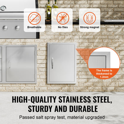 BBQ Access Door, 432x610 mm Single Outdoor Kitchen Door, Stainless Steel Flush Mount Door, Wall Vertical Door with Handle, for BBQ Island, Grilling Station, Outside Cabinet - Image 3