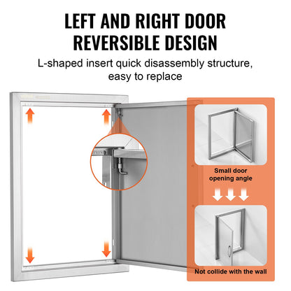 BBQ Access Door, 432x610 mm Single Outdoor Kitchen Door, Stainless Steel Flush Mount Door, Wall Vertical Door with Handle, for BBQ Island, Grilling Station, Outside Cabinet - Image 4