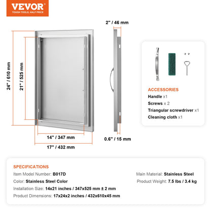 BBQ Access Door, 432x610 mm Single Outdoor Kitchen Door, Stainless Steel Flush Mount Door, Wall Vertical Door with Handle, for BBQ Island, Grilling Station, Outside Cabinet - Image 7