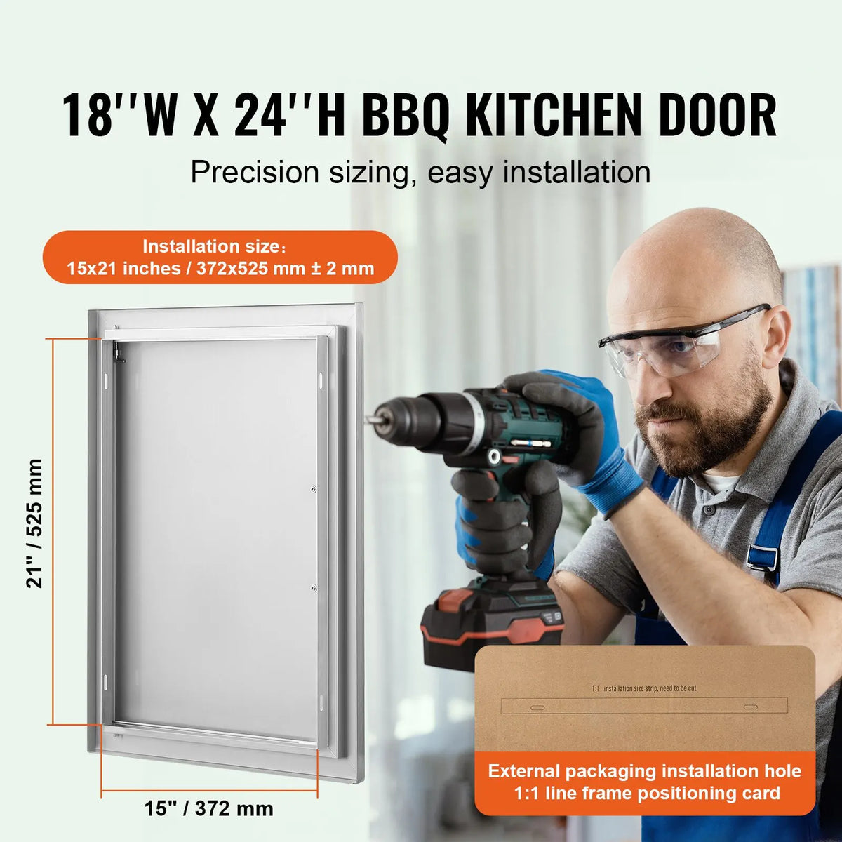 BBQ Access Door, 457x610 mm Single Outdoor Kitchen Door, Stainless Steel Flush Mount Door, Wall Vertical Door with Handle, for BBQ Island, Grilling Station, Outside Cabinet - Image 2