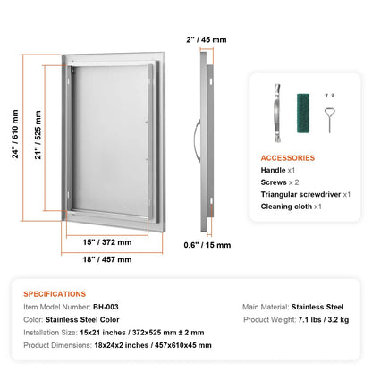 BBQ Access Door, 457x610 mm Single Outdoor Kitchen Door, Stainless Steel Flush Mount Door, Wall Vertical Door with Handle, for BBQ Island, Grilling Station, Outside Cabinet - Image 7