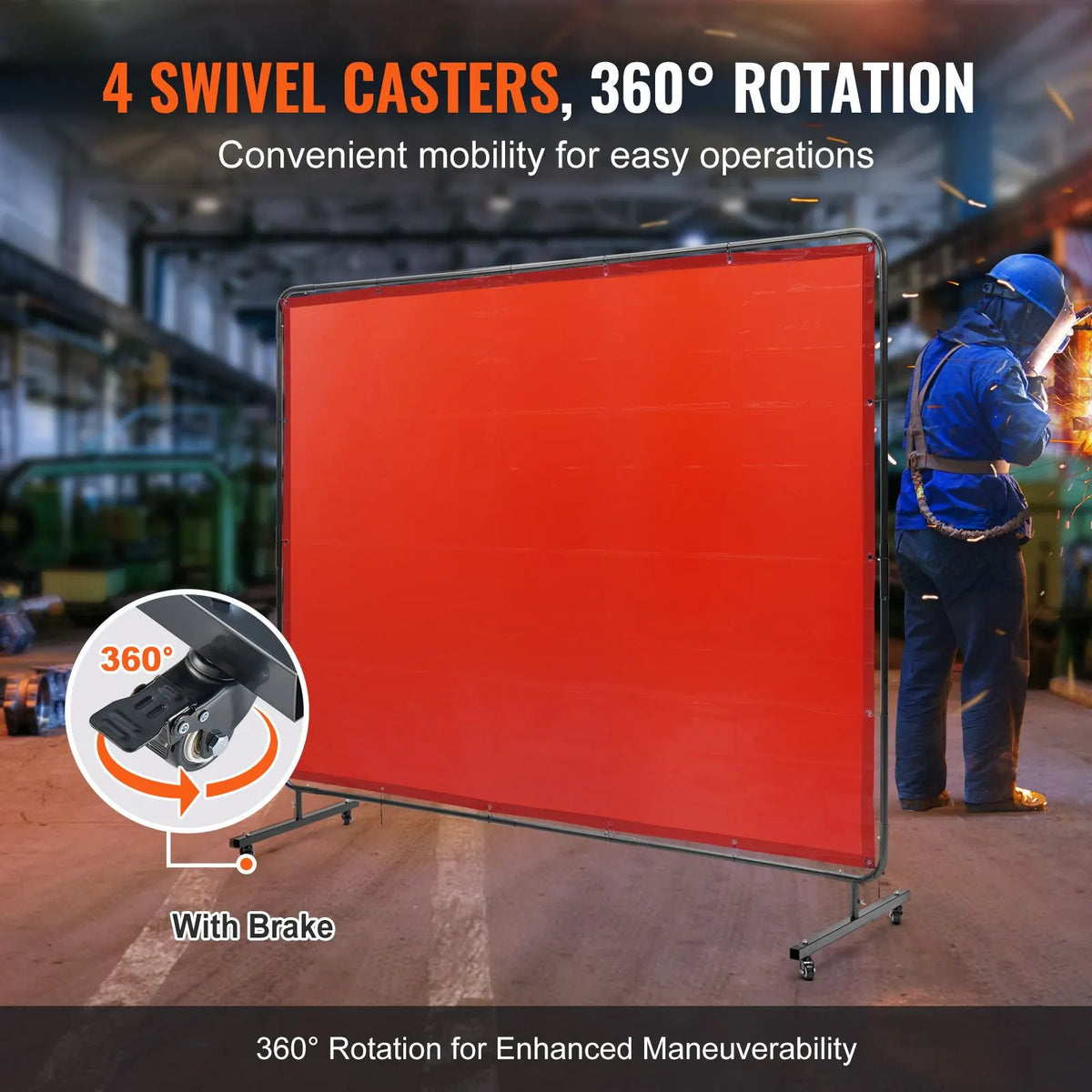 Welding Screen with Frame, 6' x 8' Welding Curtain Screen, Flame-Resistant Vinyl Welding Protection Screen on 4 Swivel Wheels (2 Lockable), Moveable & Professional for Workshop/Industrial, Red - Image 3
