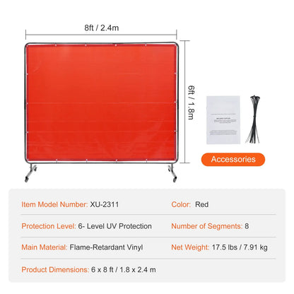 Welding Screen with Frame, 6' x 8' Welding Curtain Screen, Flame-Resistant Vinyl Welding Protection Screen on 4 Swivel Wheels (2 Lockable), Moveable & Professional for Workshop/Industrial, Red - Image 7