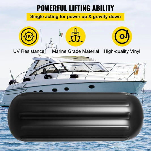 Boat Fenders, 10" x 28" Ribbed Fender, 4 Pack Boat Bumpers, Hole Through Middle Ribbed Inflatable Boat Fender with 4 Ropes, for Pontoon Boat Sailboat, Ski Boat, Black - Image 3