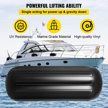 Boat Fenders, 10" x 28" Ribbed Fender, 4 Pack Boat Bumpers, Hole Through Middle Ribbed Inflatable Boat Fender with 4 Ropes, for Pontoon Boat Sailboat, Ski Boat, Black - Image 3