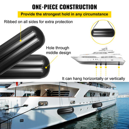 Boat Fenders, 10" x 28" Ribbed Fender, 4 Pack Boat Bumpers, Hole Through Middle Ribbed Inflatable Boat Fender with 4 Ropes, for Pontoon Boat Sailboat, Ski Boat, Black - Image 4