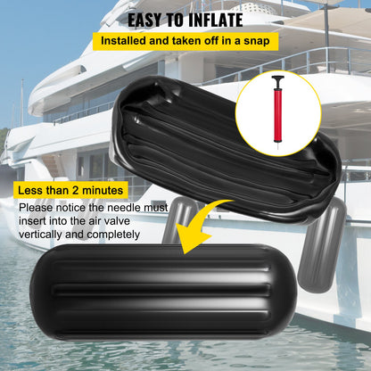 Boat Fenders, 10" x 28" Ribbed Fender, 4 Pack Boat Bumpers, Hole Through Middle Ribbed Inflatable Boat Fender with 4 Ropes, for Pontoon Boat Sailboat, Ski Boat, Black - Image 5