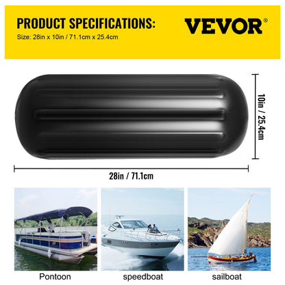 Boat Fenders, 10" x 28" Ribbed Fender, 4 Pack Boat Bumpers, Hole Through Middle Ribbed Inflatable Boat Fender with 4 Ropes, for Pontoon Boat Sailboat, Ski Boat, Black - Image 7