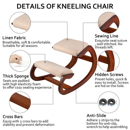 Ergonomic Kneeling Chair Wooden Neck Pain Relief Relieve Fatigue Wood Stool - Image 9