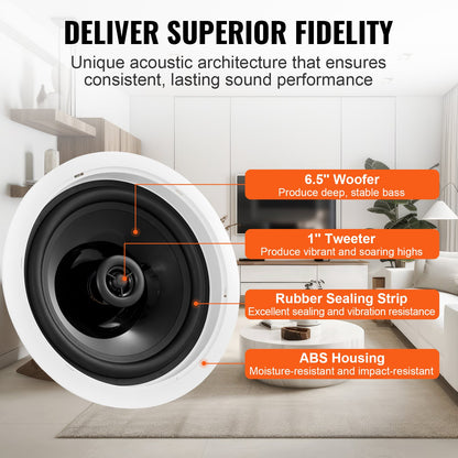 165.1 mm in Ceiling Speakers, 150-Watts, Flush Mount Ceiling & in-Wall Speakers System with 8ΩImpedance 89dB Sensitivity, for Home Kitchen Living Room Bedroom or Covered Outdoor Porches, Single - Image 3