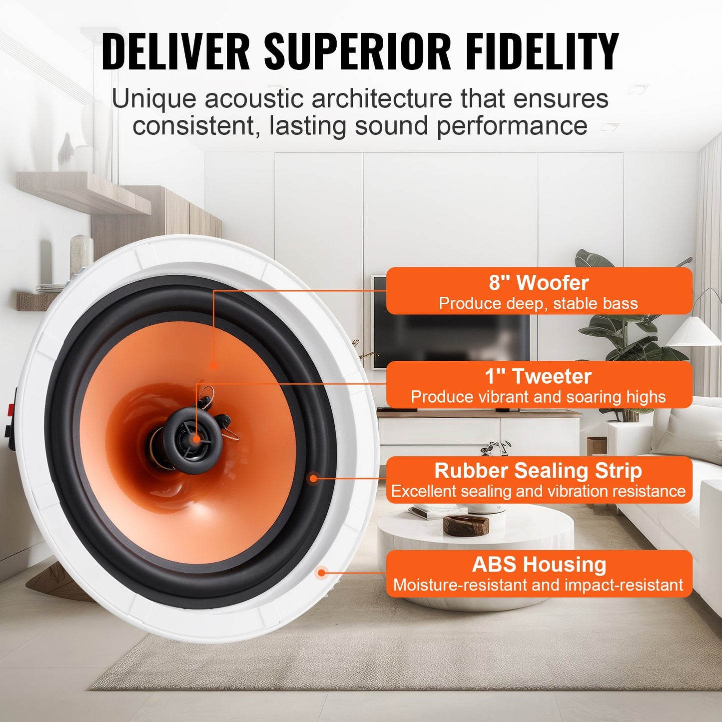 4 PCs 203.2 mm in Ceiling Speakers, 100-Watts, Flush Mount Ceiling & in-Wall Speakers System with 8ΩImpedance 89dB Sensitivity, for Home Kitchen Living Room Bedroom or Covered Outdoor Porches - Image 3