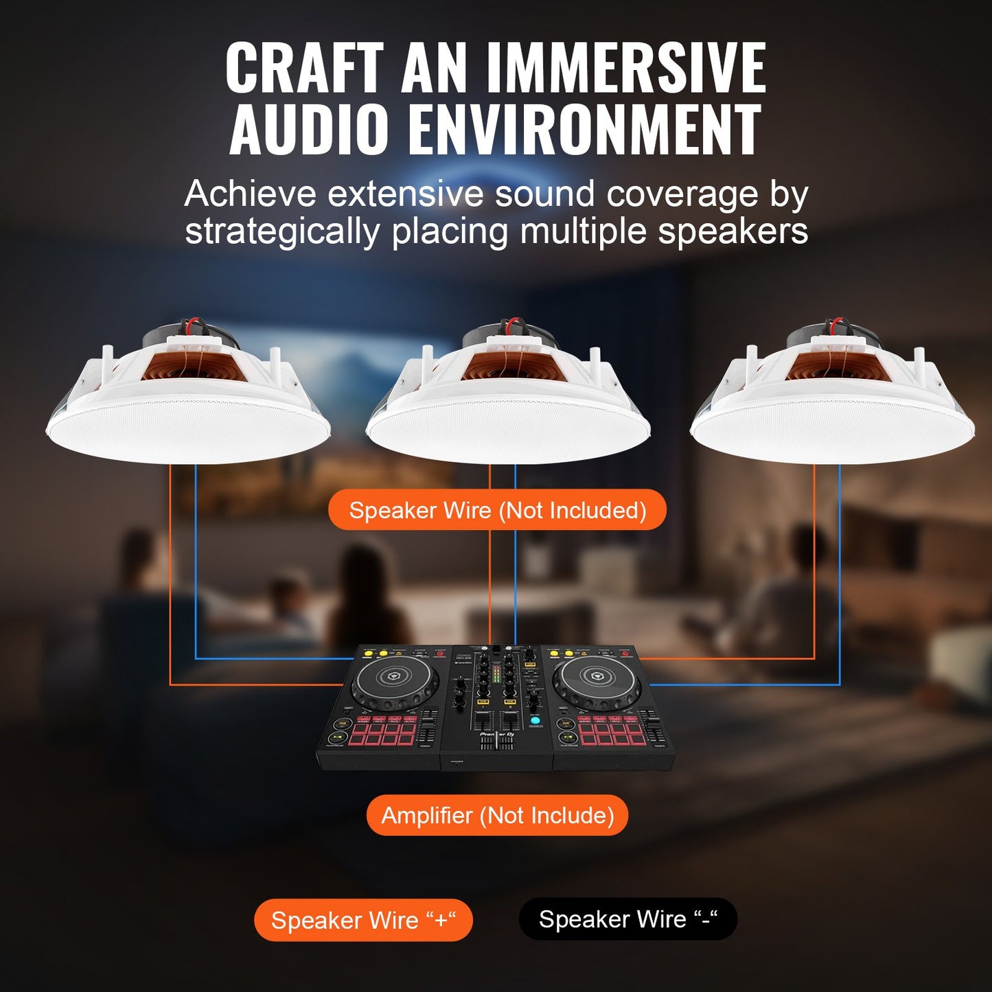 4 PCs 203.2 mm in Ceiling Speakers, 100-Watts, Flush Mount Ceiling & in-Wall Speakers System with 8ΩImpedance 89dB Sensitivity, for Home Kitchen Living Room Bedroom or Covered Outdoor Porches - Image 6
