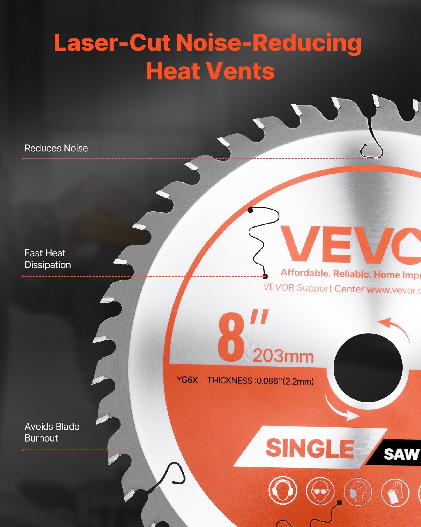 Circular Saw Blade, 203 mm Diameter, 42 Sharp Alloy Teeth, 25.4mm Arbor, Fine Finish, Wood Cutting Blade for Circular Saw, with Noise-Reducing Heat Vents, for Cutting Plywood, OSB, and Hardwood - Image 5