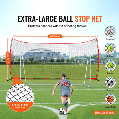 Barricade Backstop Net, 20x10 ft Ball Sports Barrier Netting, Portable Practice Equipment with Carry Bag, Protection Screen for Baseball Softball Lacrosse Soccer Hockey Training, for Backyard - Image 2