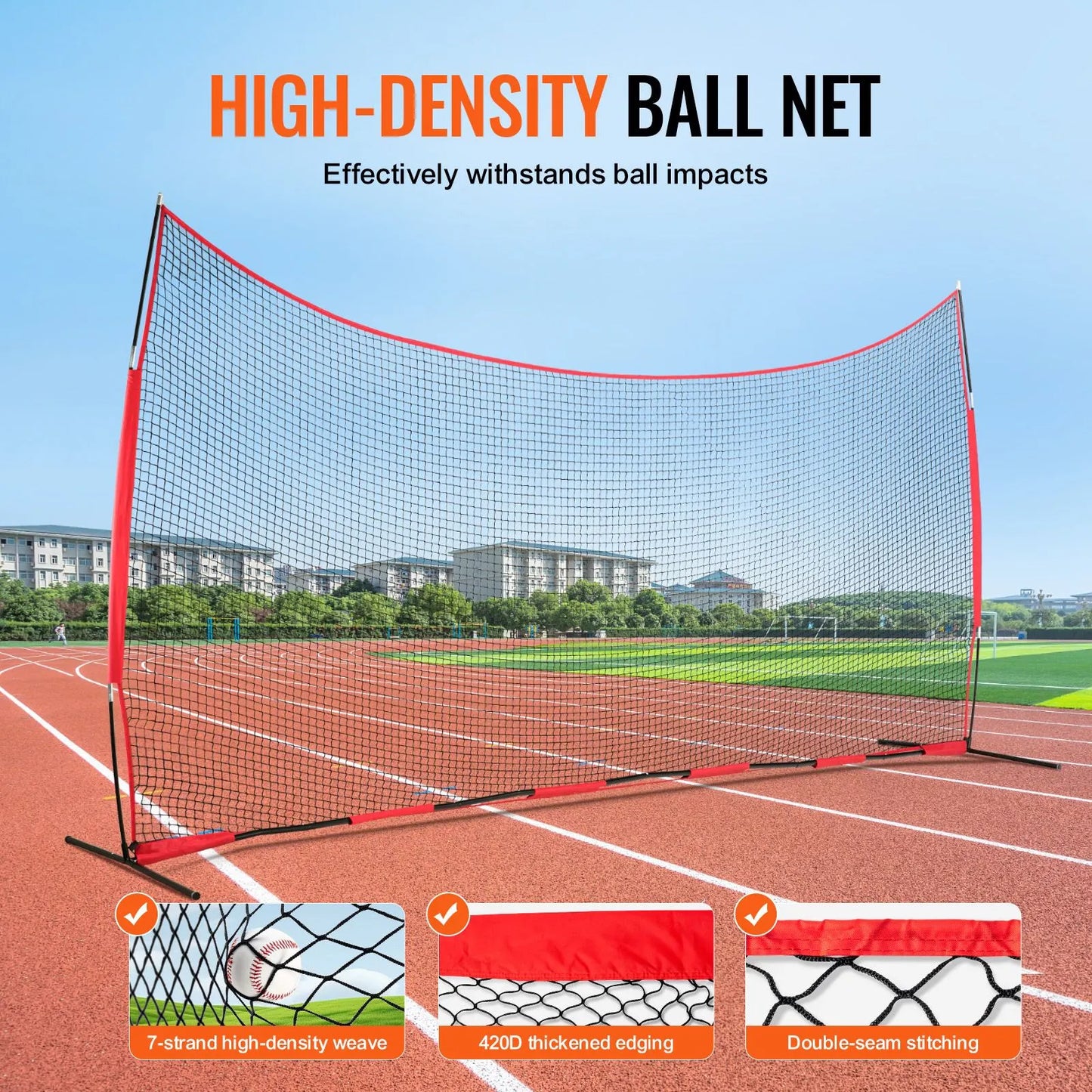 Barricade Backstop Net, 20x10 ft Ball Sports Barrier Netting, Portable Practice Equipment with Carry Bag, Protection Screen for Baseball Softball Lacrosse Soccer Hockey Training, for Backyard - Image 3