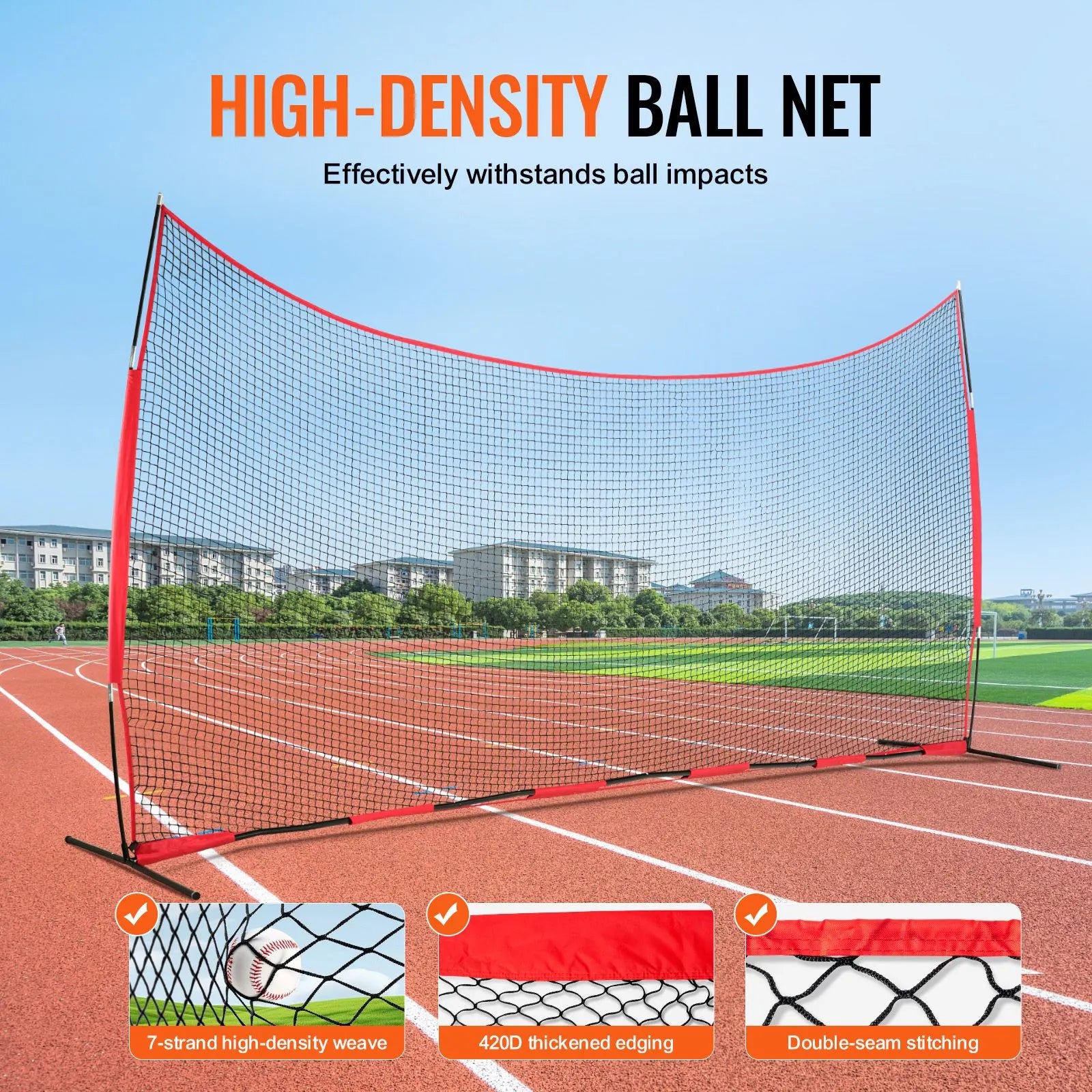 Barricade Backstop Net, 20x10 ft Ball Sports Barrier Netting, Portable Practice Equipment with Carry Bag, Protection Screen for Baseball Softball Lacrosse Soccer Hockey Training, for Backyard - Image 3