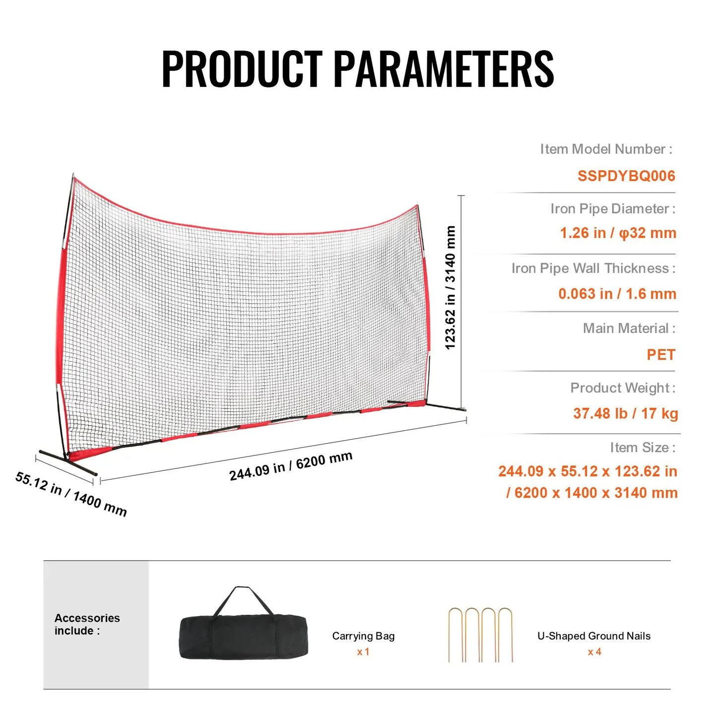 Barricade Backstop Net, 20x10 ft Ball Sports Barrier Netting, Portable Practice Equipment with Carry Bag, Protection Screen for Baseball Softball Lacrosse Soccer Hockey Training, for Backyard - Image 7