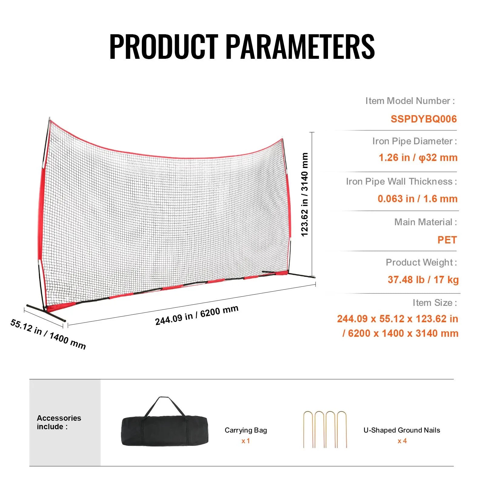 Barricade Backstop Net, 20x10 ft Ball Sports Barrier Netting, Portable Practice Equipment with Carry Bag, Protection Screen for Baseball Softball Lacrosse Soccer Hockey Training, for Backyard - Image 7