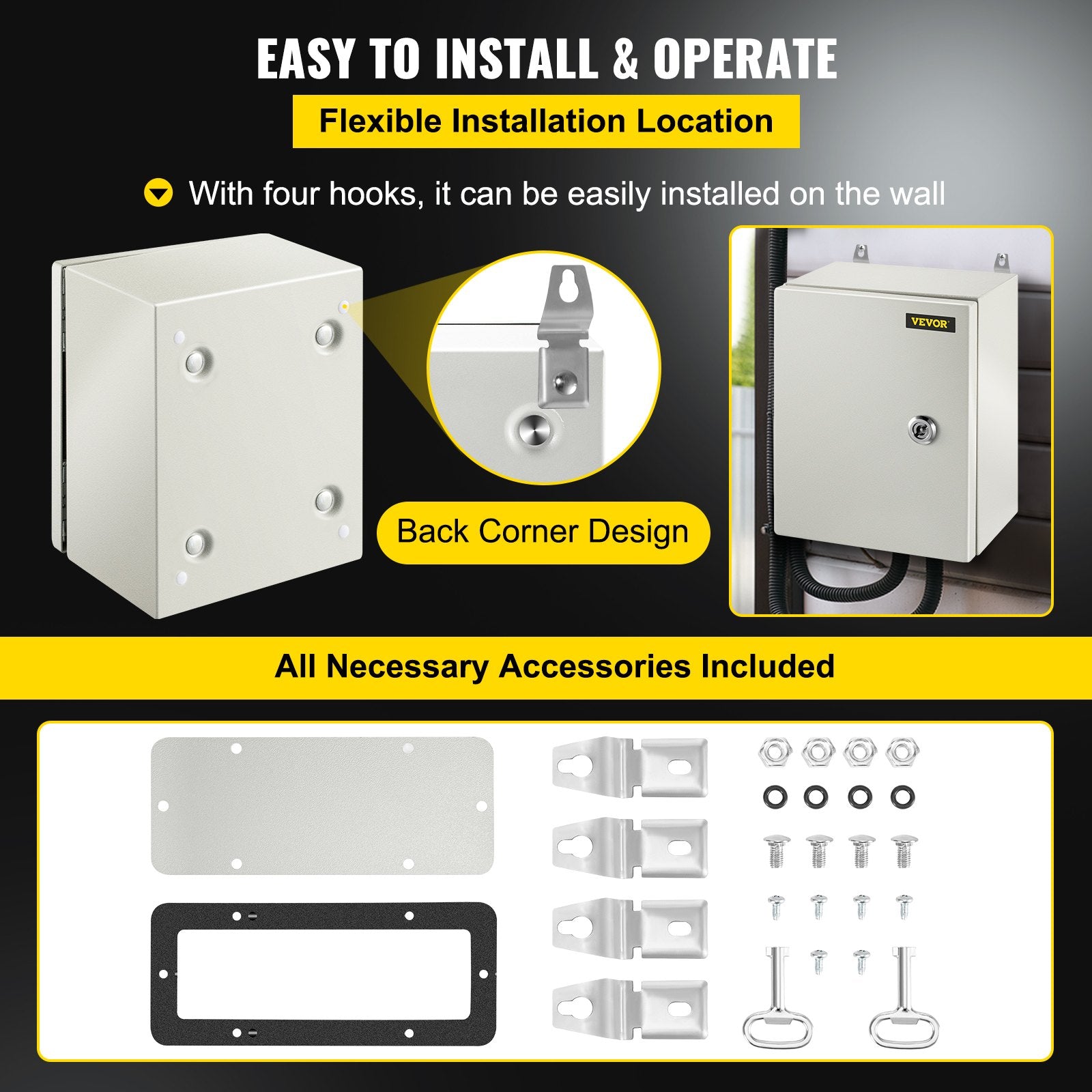 NEMA Steel Enclosure, 25 x 20 x 15 cm NEMA 4X Steel Electrical Box, IP66 Waterproof & Dustproof, Outdoor/Indoor Electrical Junction Box, with Mounting Plate - Image 6