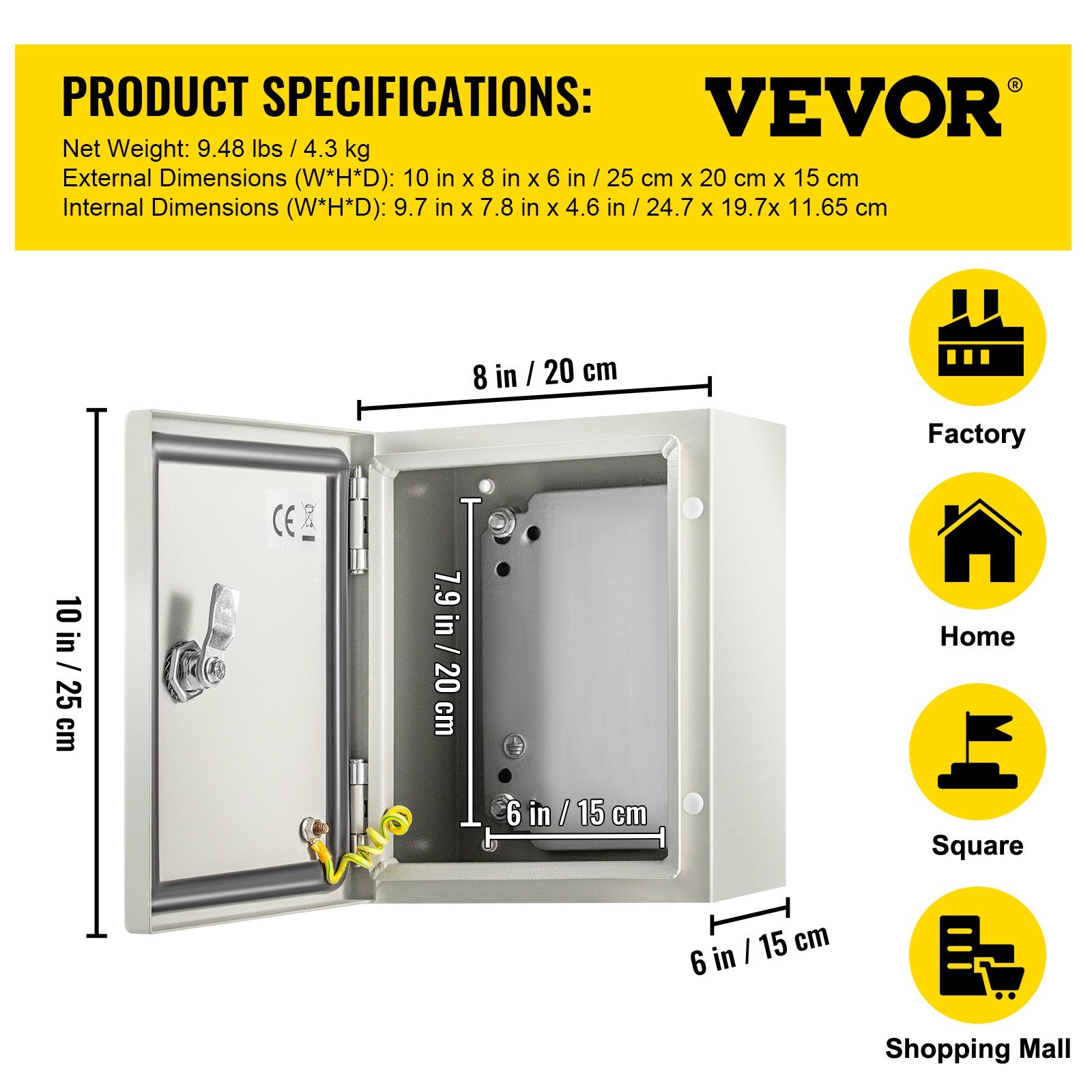 NEMA Steel Enclosure, 25 x 20 x 15 cm NEMA 4X Steel Electrical Box, IP66 Waterproof & Dustproof, Outdoor/Indoor Electrical Junction Box, with Mounting Plate - Image 7