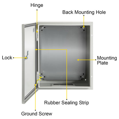 NEMA Steel Enclosure, 25 x 20 x 15 cm NEMA 4X Steel Electrical Box, IP66 Waterproof & Dustproof, Outdoor/Indoor Electrical Junction Box, with Mounting Plate - Image 9