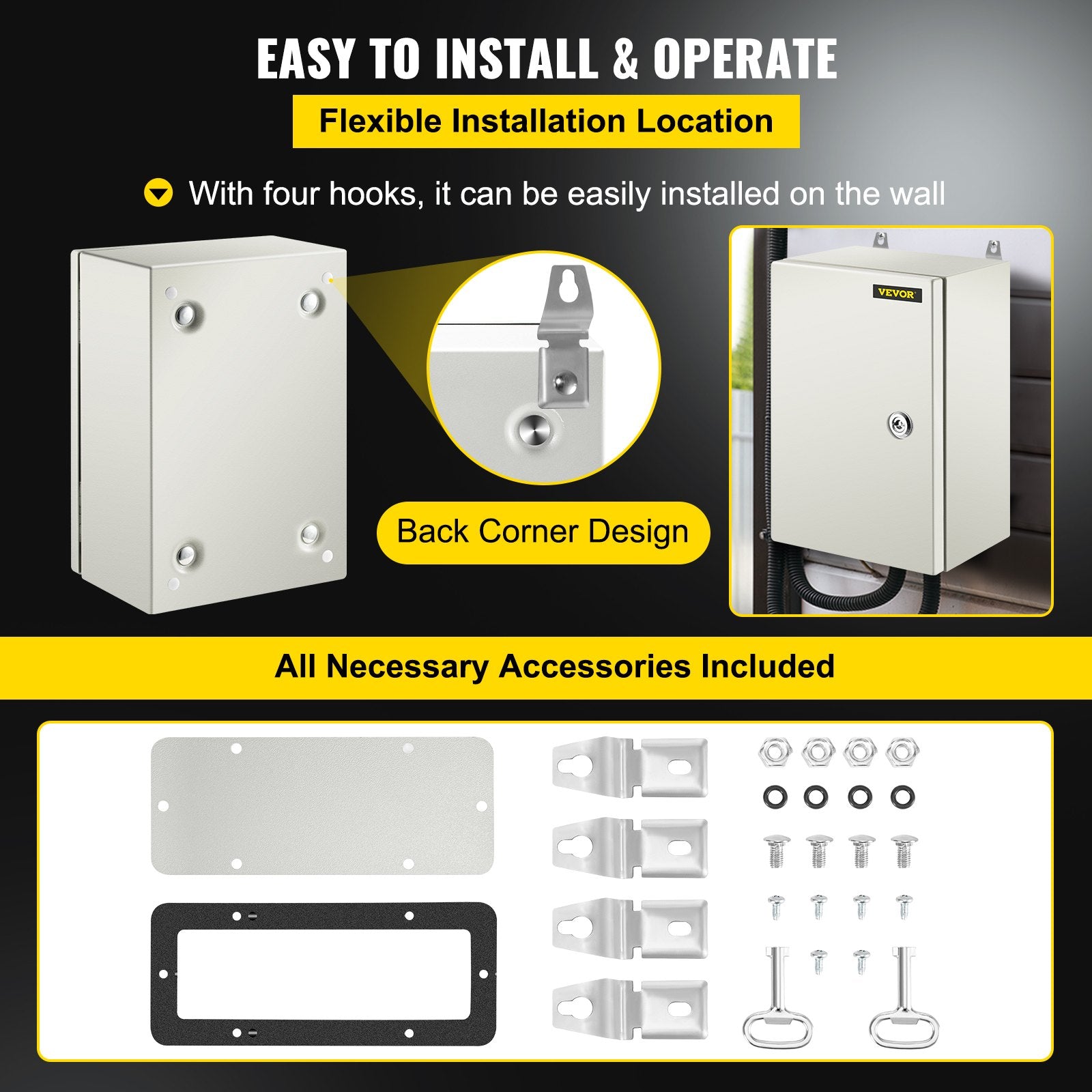 NEMA Steel Enclosure ,12 x 8 x 6\'\' NEMA 4X Steel Electrical Box, IP66 Waterproof & Dustproof, Outdoor/Indoor Electrical Junction Box, with Mounting Plate - Image 6