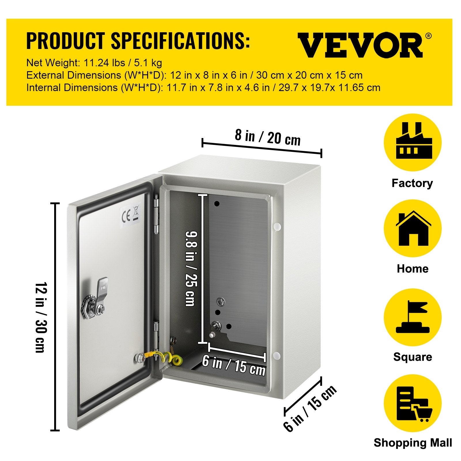 NEMA Steel Enclosure ,12 x 8 x 6\'\' NEMA 4X Steel Electrical Box, IP66 Waterproof & Dustproof, Outdoor/Indoor Electrical Junction Box, with Mounting Plate - Image 7