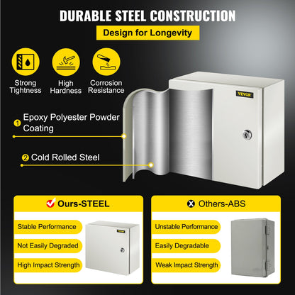 NEMA Steel Enclosure, 12 x 12 x 6''steel electrical box
electrical enclosur NEMA 4X Steel Electrical Box, IP66 Waterproof & Dustproof, Outdoor/Indoor Electrical Junction Box, with Mounting Plat - Image 3