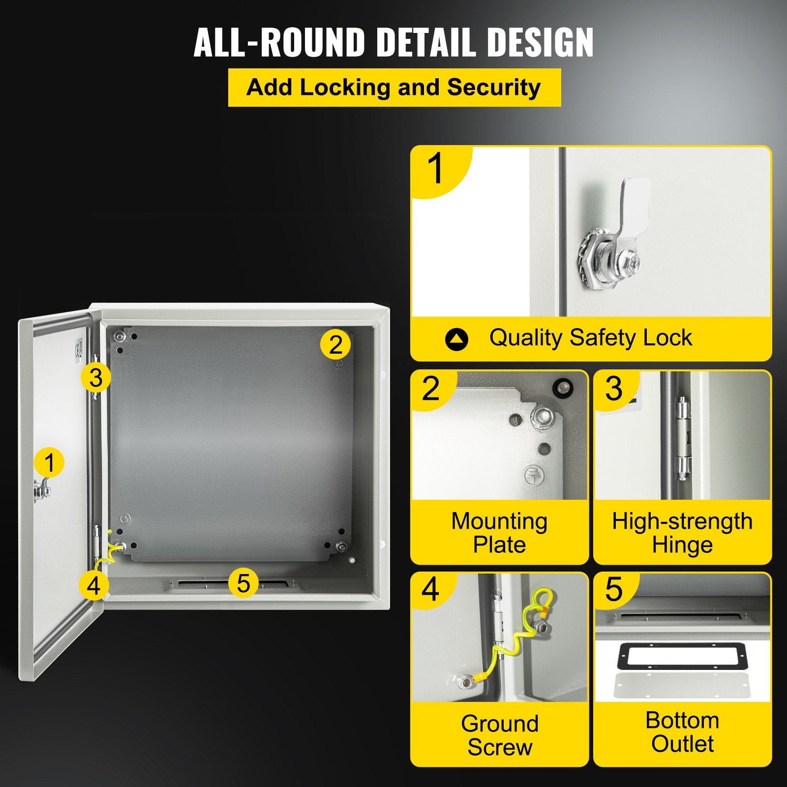 NEMA Steel Enclosure, 12 x 12 x 6''steel electrical box
electrical enclosur NEMA 4X Steel Electrical Box, IP66 Waterproof & Dustproof, Outdoor/Indoor Electrical Junction Box, with Mounting Plat - Image 5